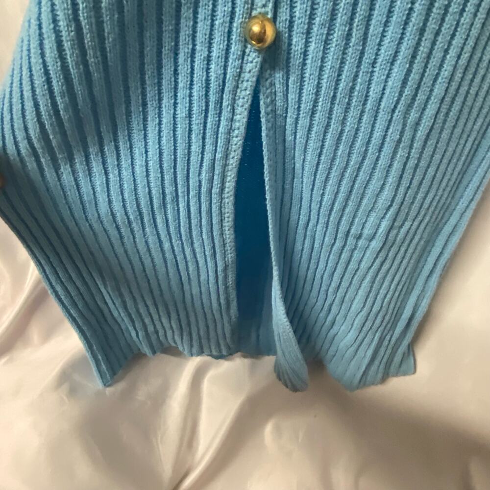 St. John Knits Sweater Dress Long Gold Button Front Split Sexy Size M? 70's - Picture 7 of 12